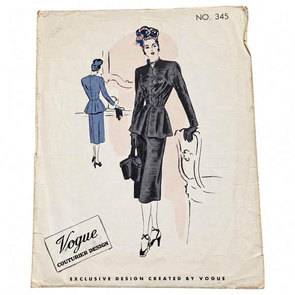 Vogue Patterns Dresses & Skirts - Vintage VOGUE Couturier Pattern 345 Suit Dress 1940s Size 12 Bust 30 Hip 33